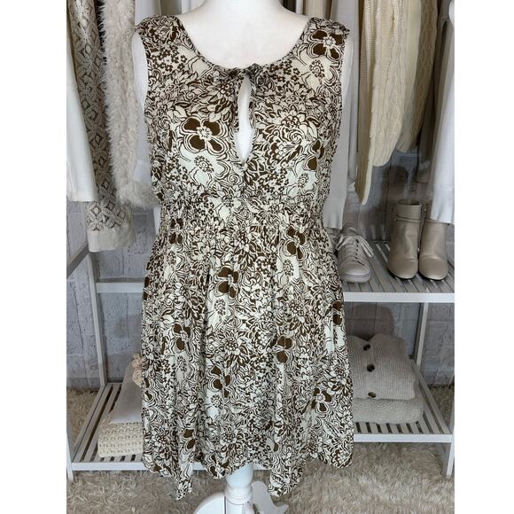 Eddie Bauer Dresses & Skirts - Eddie Bauer Women's Size L Cream & Brown Floral Sleeveless Sundress #0368